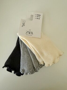 NWT Zara Toddler Set of 3 Socks, Sz EUR 23/25 US 6.5-8